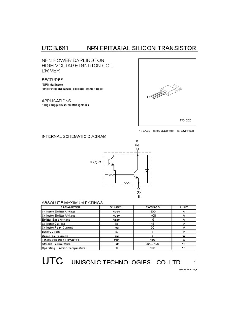 BU941 | PDF | Bipolar Junction Transistor | Electrical Equipment