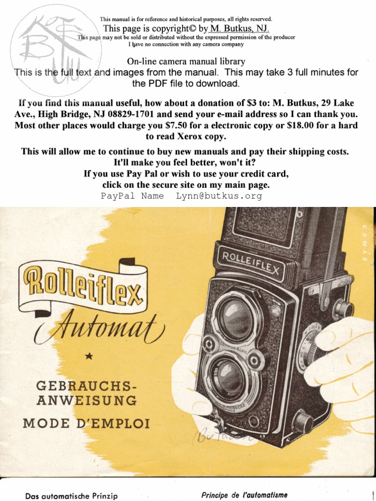 Manuel D'instruction Original Rolleiflex 3.5F – Janvier 1960, 36 Pages, Allemand