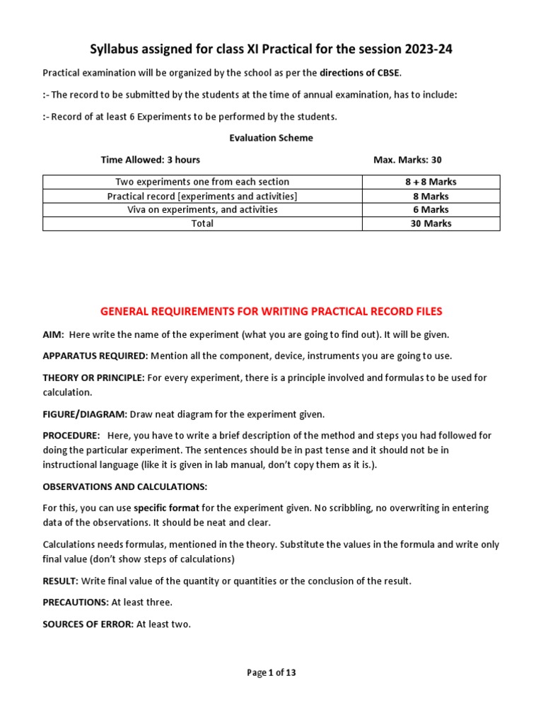 XI Physics Lab. Work 202324 only for CBSE PDF Pendulum Metrology