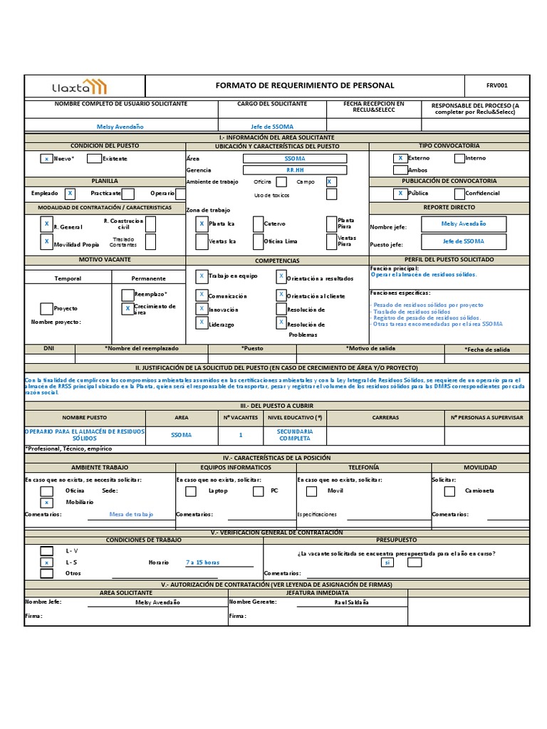 1.-Formato de Requerimiento de Personal - Operario para Almacén de RRSS ...