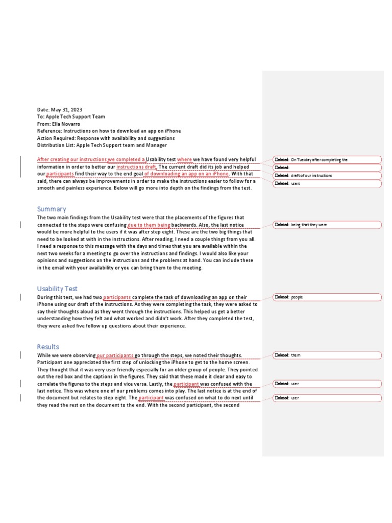 Memo with track changes pdf usability mobile app
