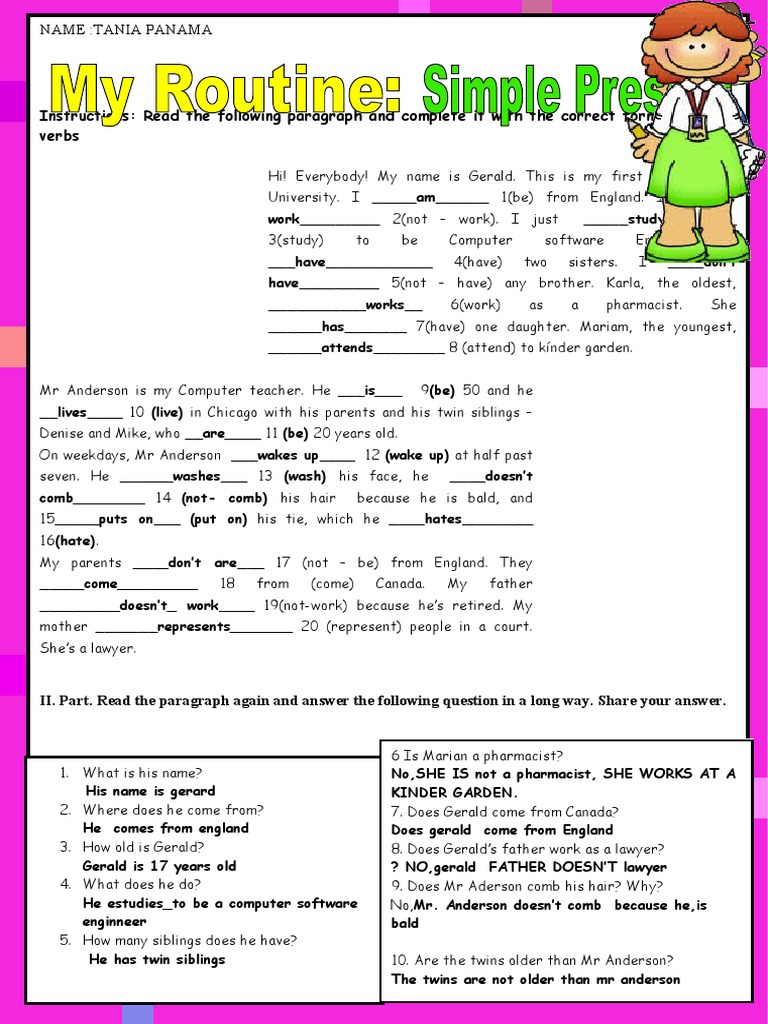 Daily Routine in Simple Present Tense | PDF | Grammar | Linguistics