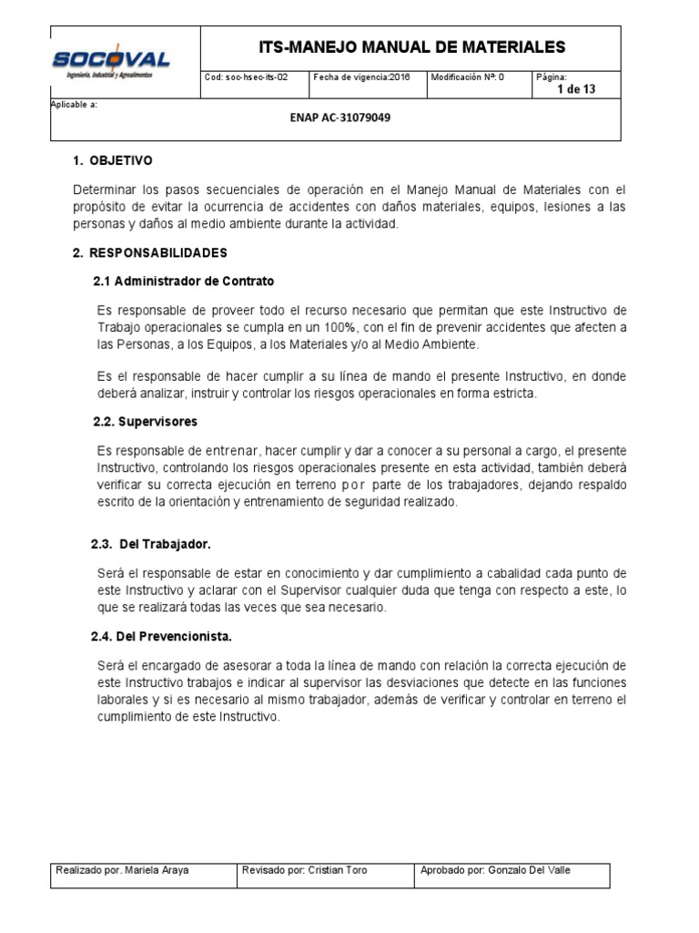 Manejo Seguro de Materiales Manual | PDF | Mano