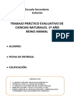 Trabajo Práctico Evaluativo de Ciencias Naturales. 1º Año Reino Animal