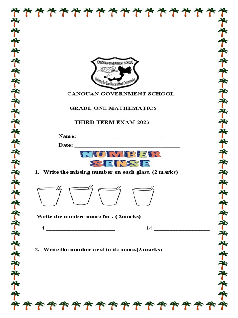 Grade 0ne Third Term Maths 2023 | PDF | Numbers | Mathematics