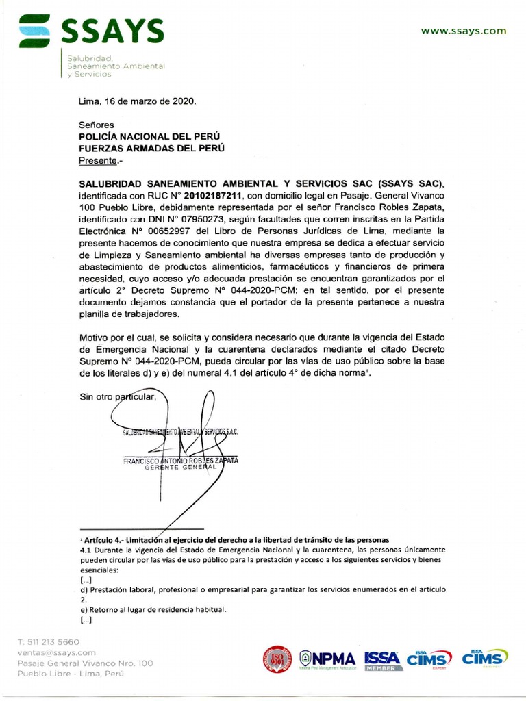 Carta para Libre Tránsito | PDF