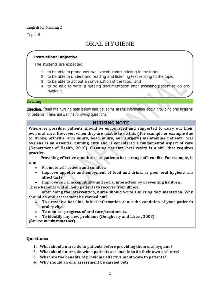 Oral Hygiene Care in Nursing | PDF | Oral Hygiene | Health Sciences