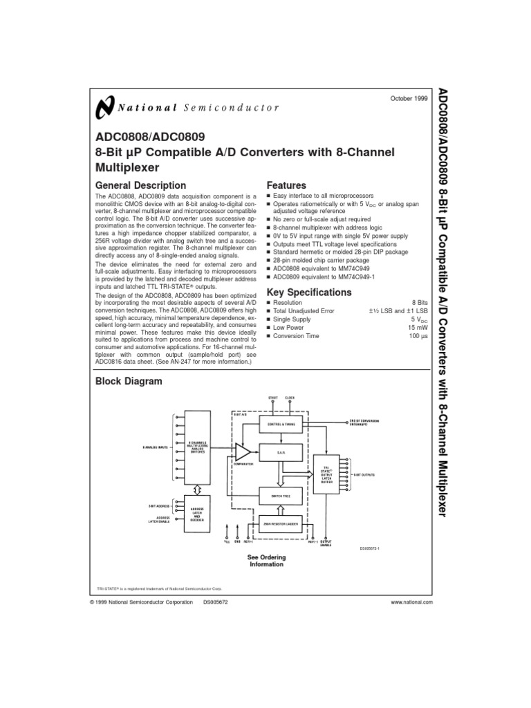 ADC0808/ADC0809 8-Bit A/D Converters | PDF
