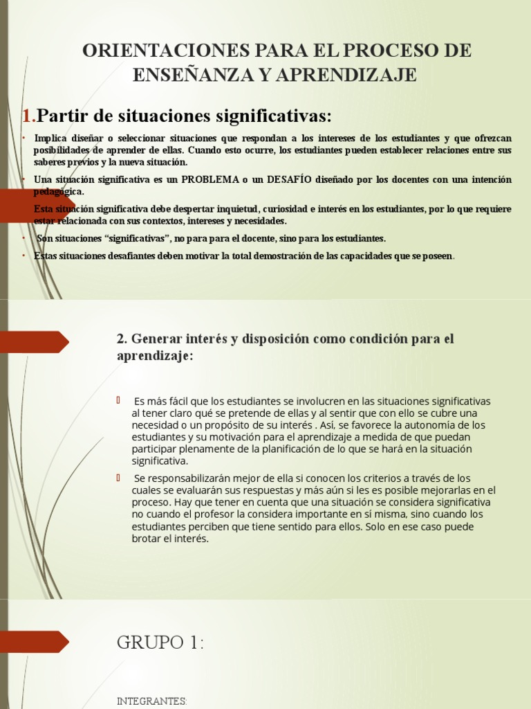 Orientaciones Para El Proceso de Enseñanza y Aprendizaje Grupo 1 | PDF