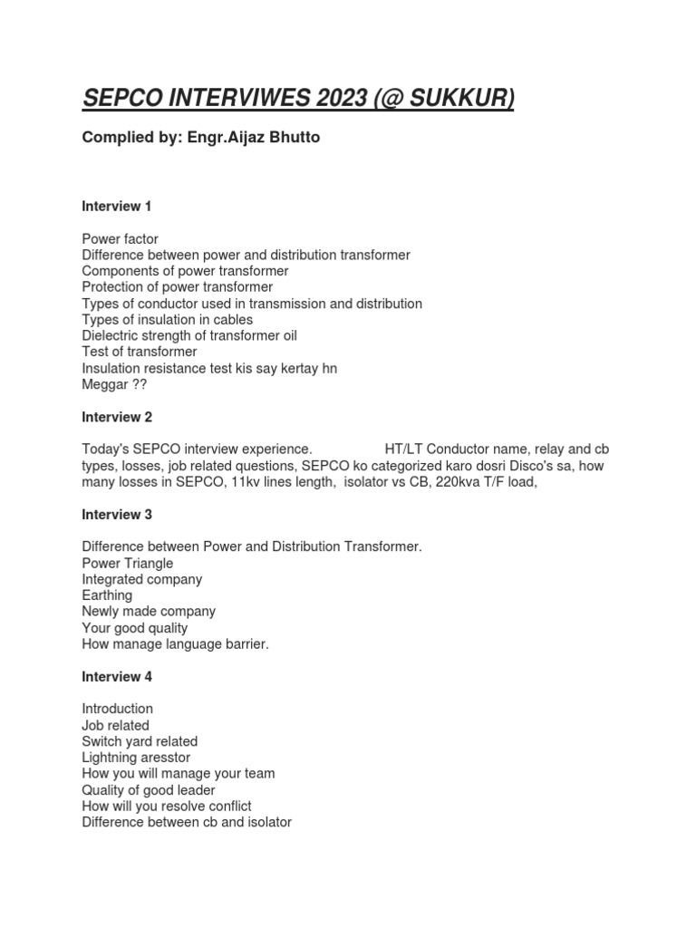 Sepco Interviews 2023 PDF Transformer Electric Power Transmission