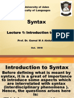 Syntax Lecture 1 Introduction To Syntax