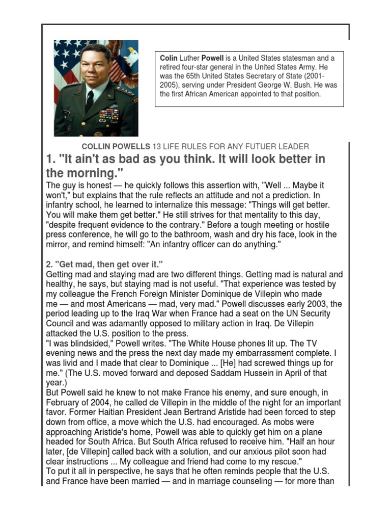 Collin Powell Leadership 13 Rules | PDF | Colin Powell
