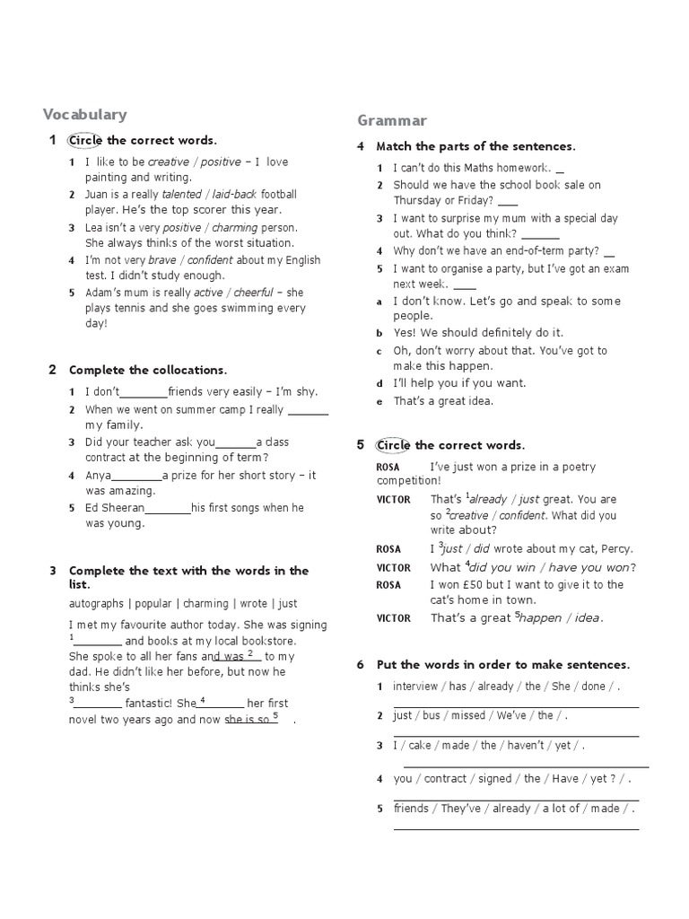 Vocabulary and Grammar Exercises | PDF | English Language