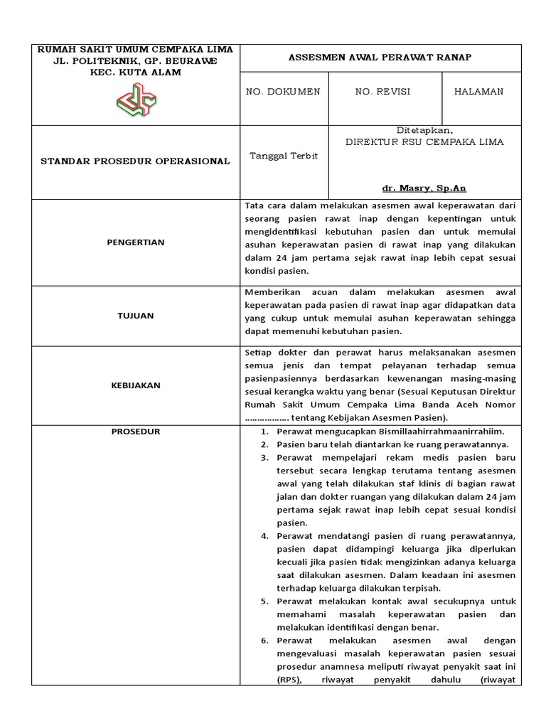 SPO Assesmen Awal Perawat Ranap | PDF