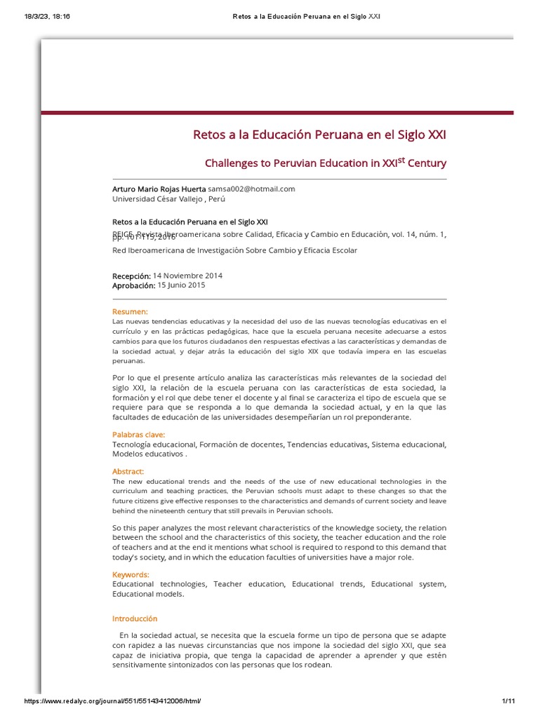Retos A La Educación Peruana en El Siglo XXI | PDF | Enseñando | Plan ...