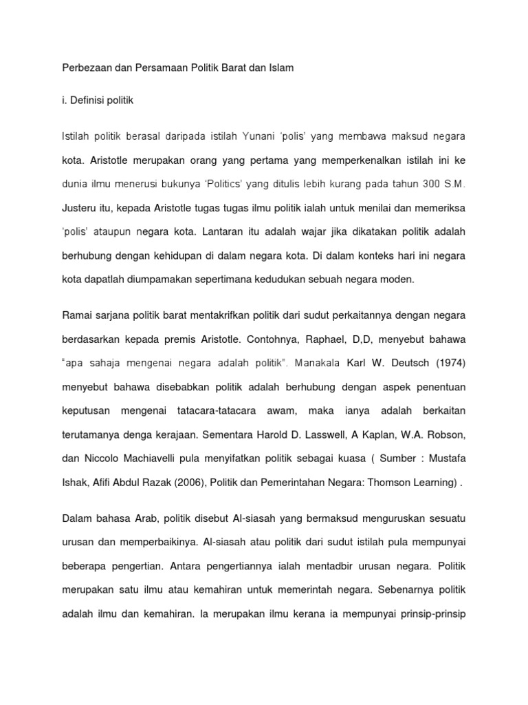 Perbezaan Dan Persamaan Politik Barat Dan Islam