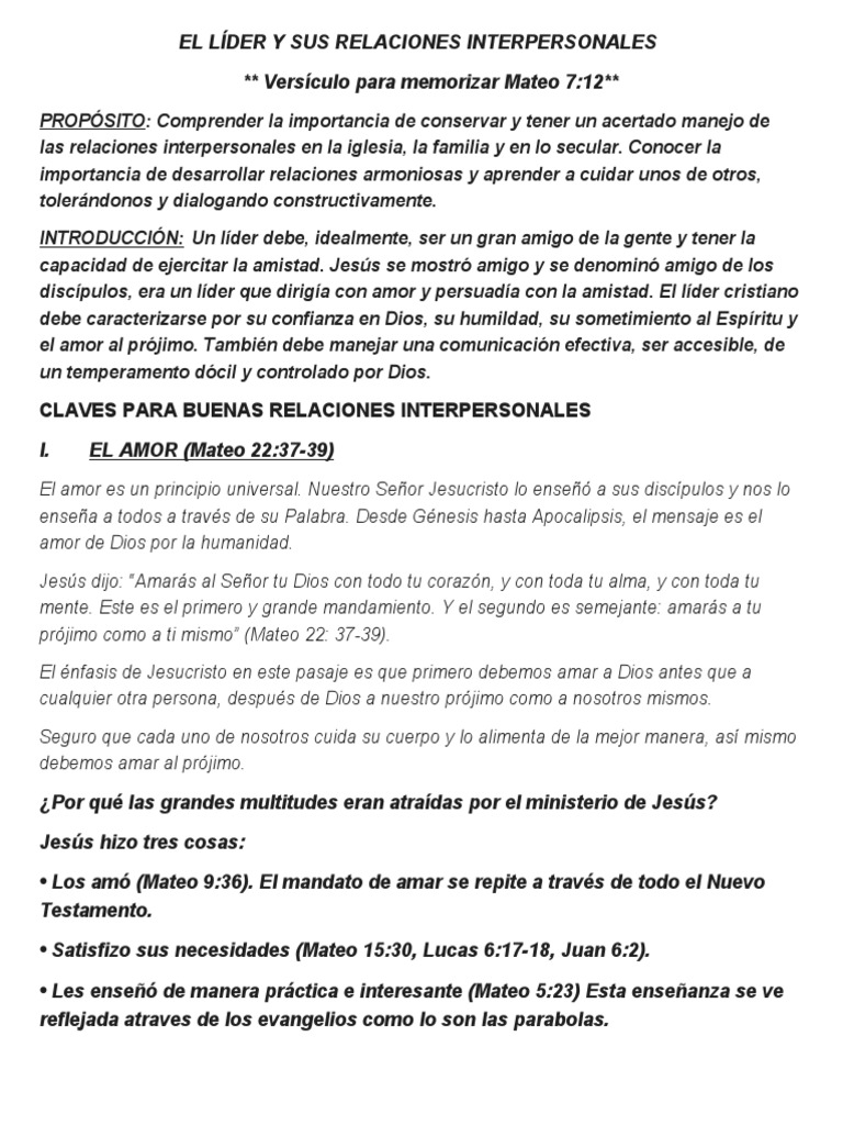 Liderazgo y Relaciones Interpersonales | PDF | Amor | Jesús