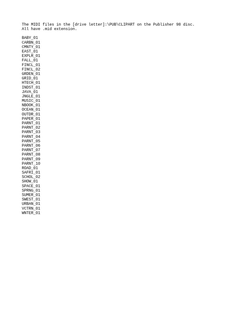 MIDI File List PDF