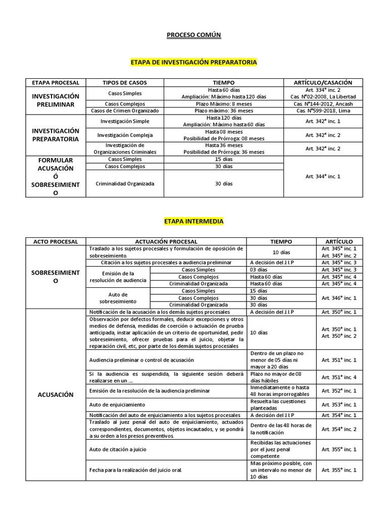 PLAZOS EN EL PROCESO PENAL | PDF | Apelación | Ley común