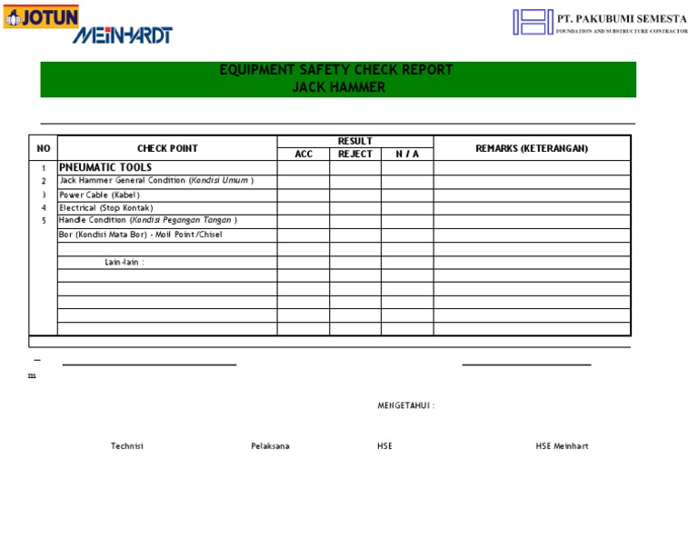 Checklist Jack Hammer PDF
