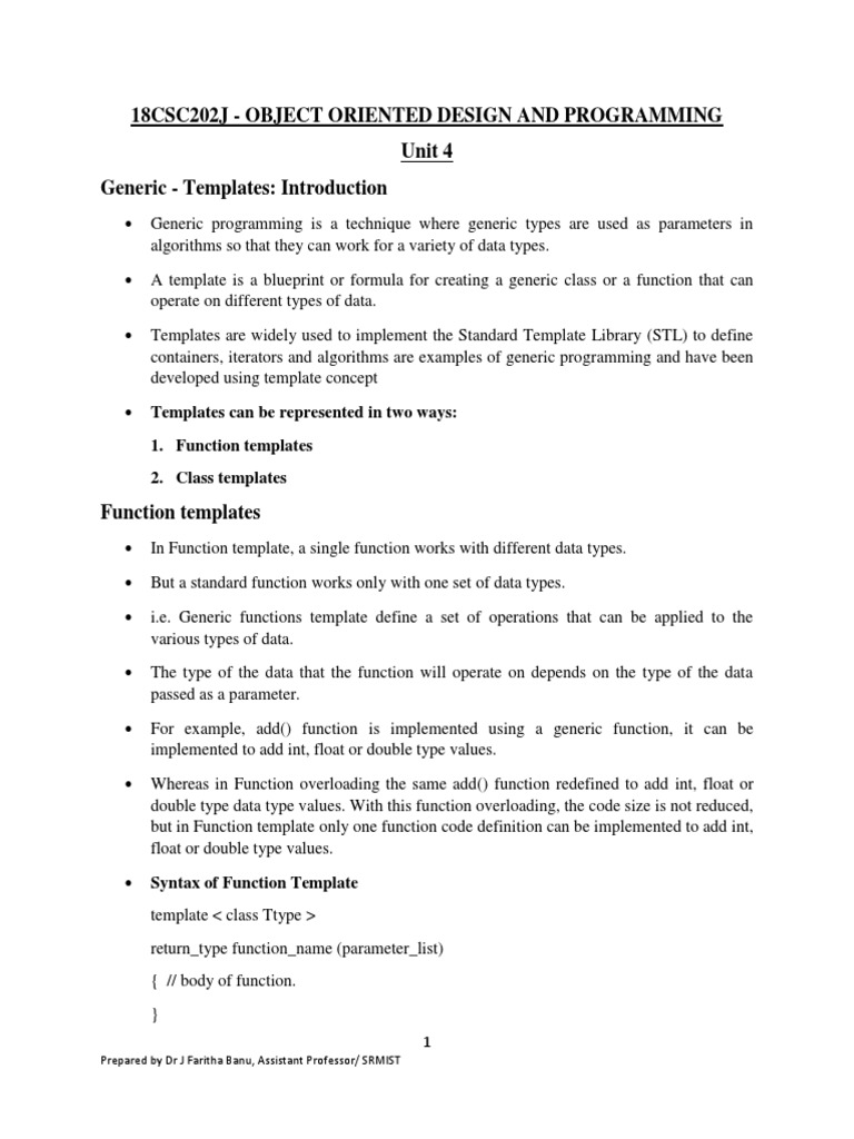 Introduction to Function and Class Templates | PDF | Component Based ...