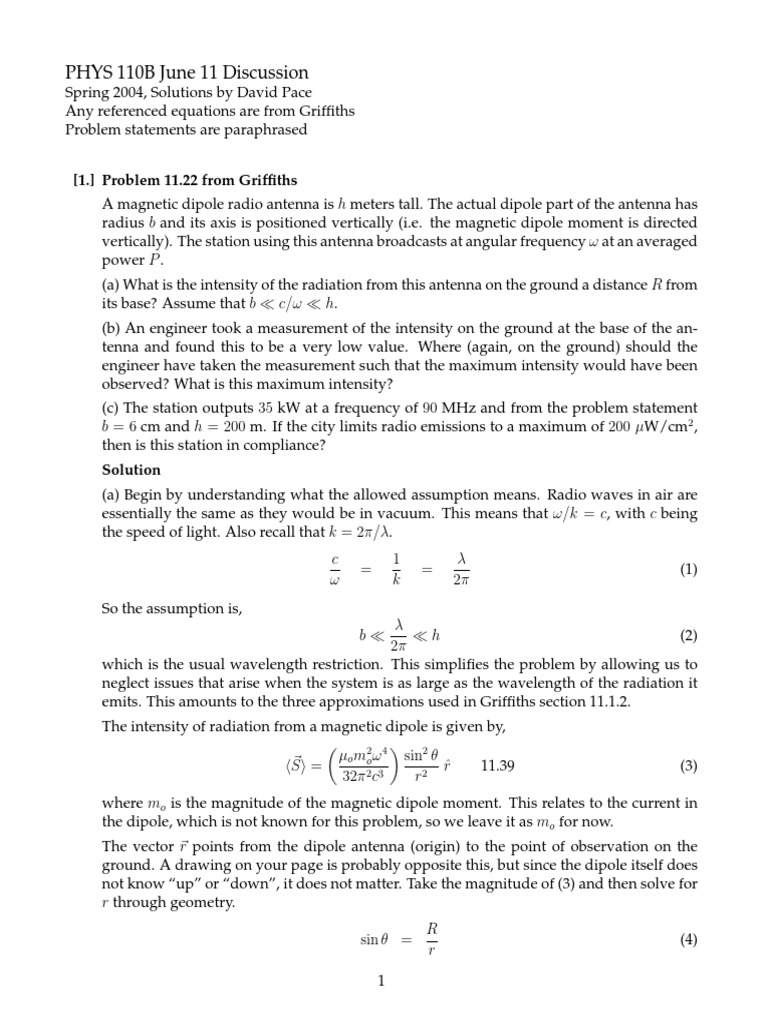 Physics Problem Solutions | PDF | Dipole | Magnetic Field