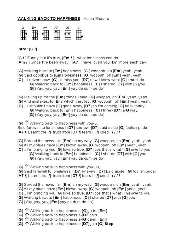 Walking Back To Happiness in G Ukulele | PDF