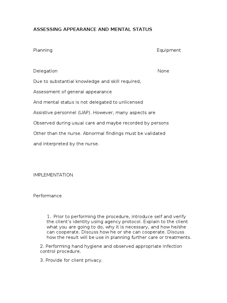 Assessing Appearance and Mental Status PDF Nail (Anatomy) Hygiene