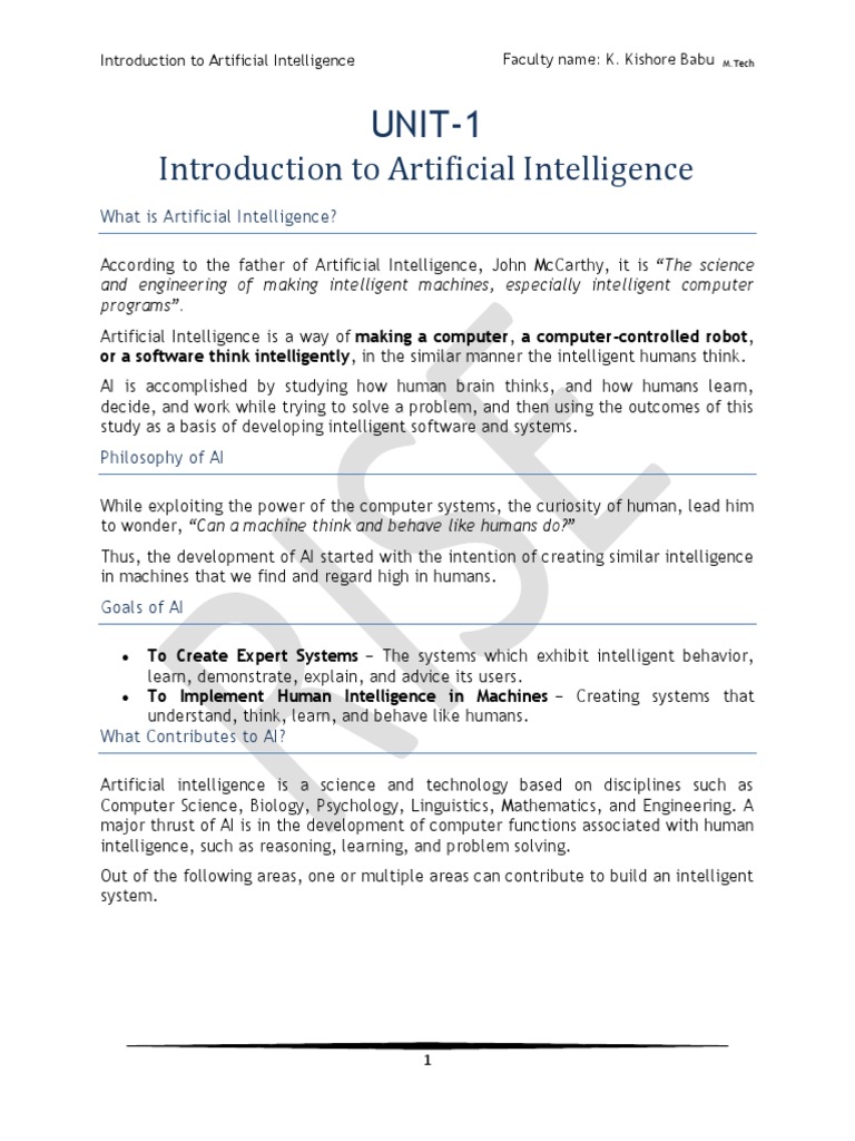 Aiml 5 Units Notes PDF Intelligence (AI) & Semantics Artificial