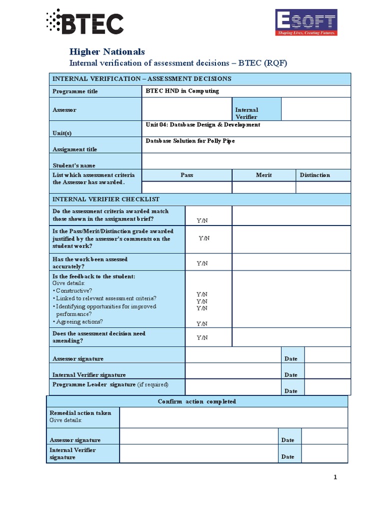 Internal Verification for Database Assignment | PDF | Databases ...