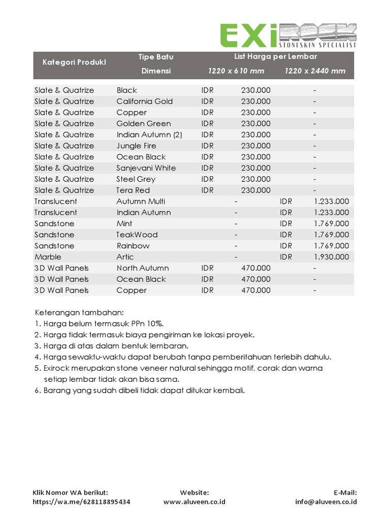 Exirrrr Price List 2021 PDF