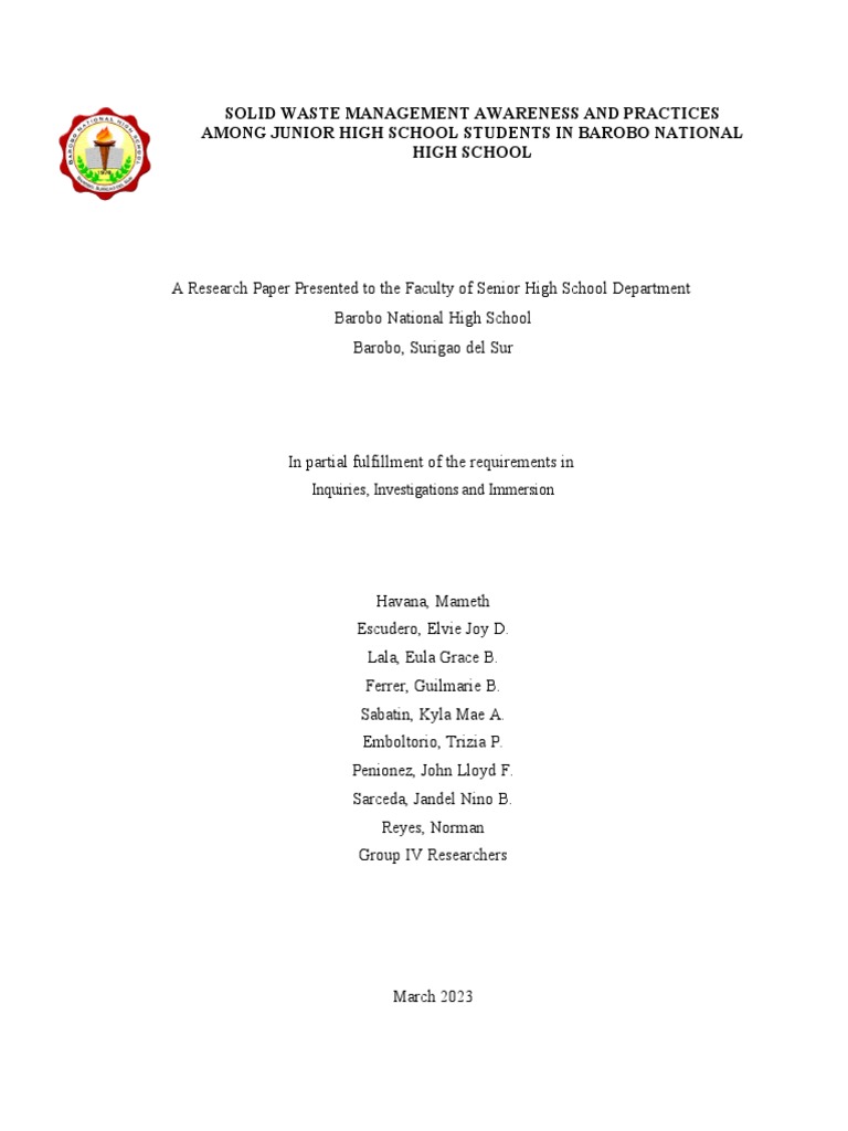 Solid Waste Management in Barobo High School | PDF | Waste Management ...