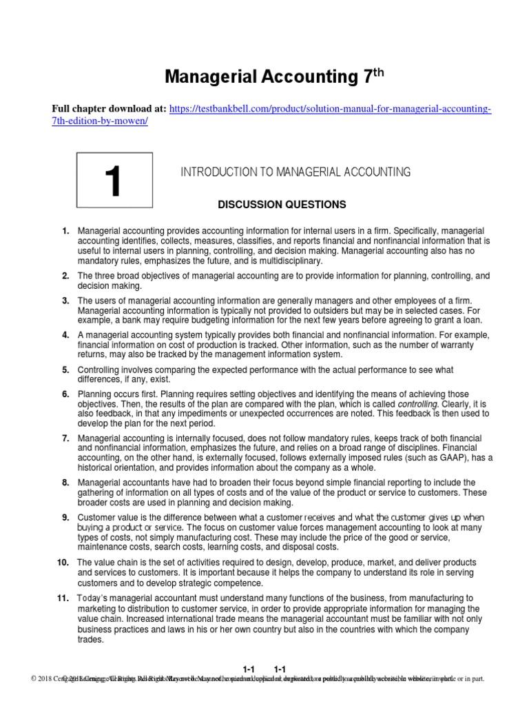 Solution Manual for Managerial Accounting 7th Edition by Mowen PDF