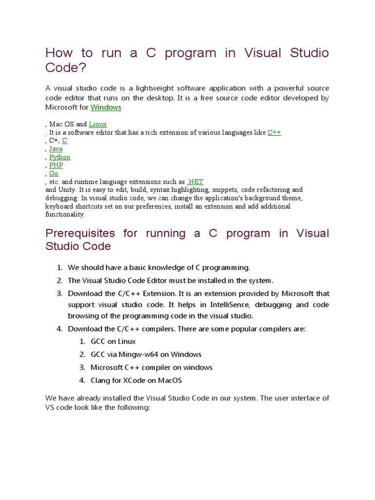 How To Run A C Program in Visual Studio Code | PDF | Source Code ...