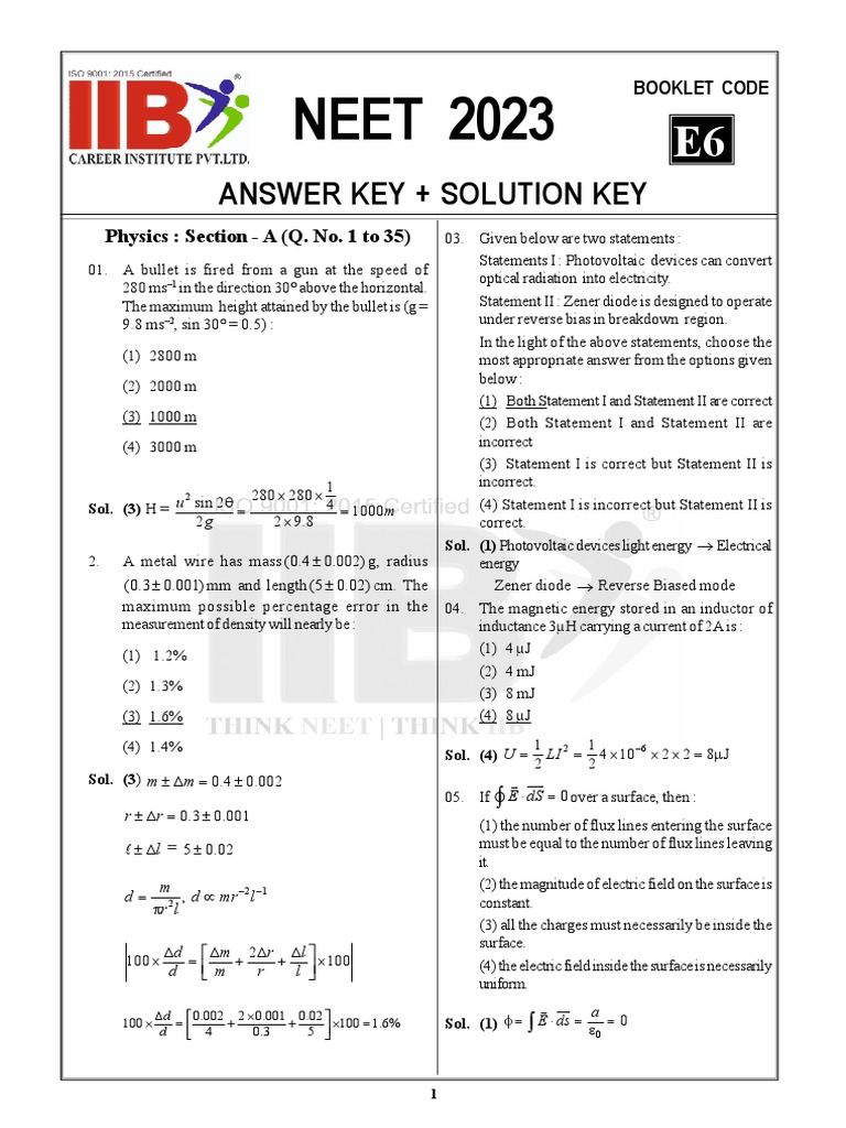 NEET Solution 7th May 23 | PDF | Capacitor | Rectifier