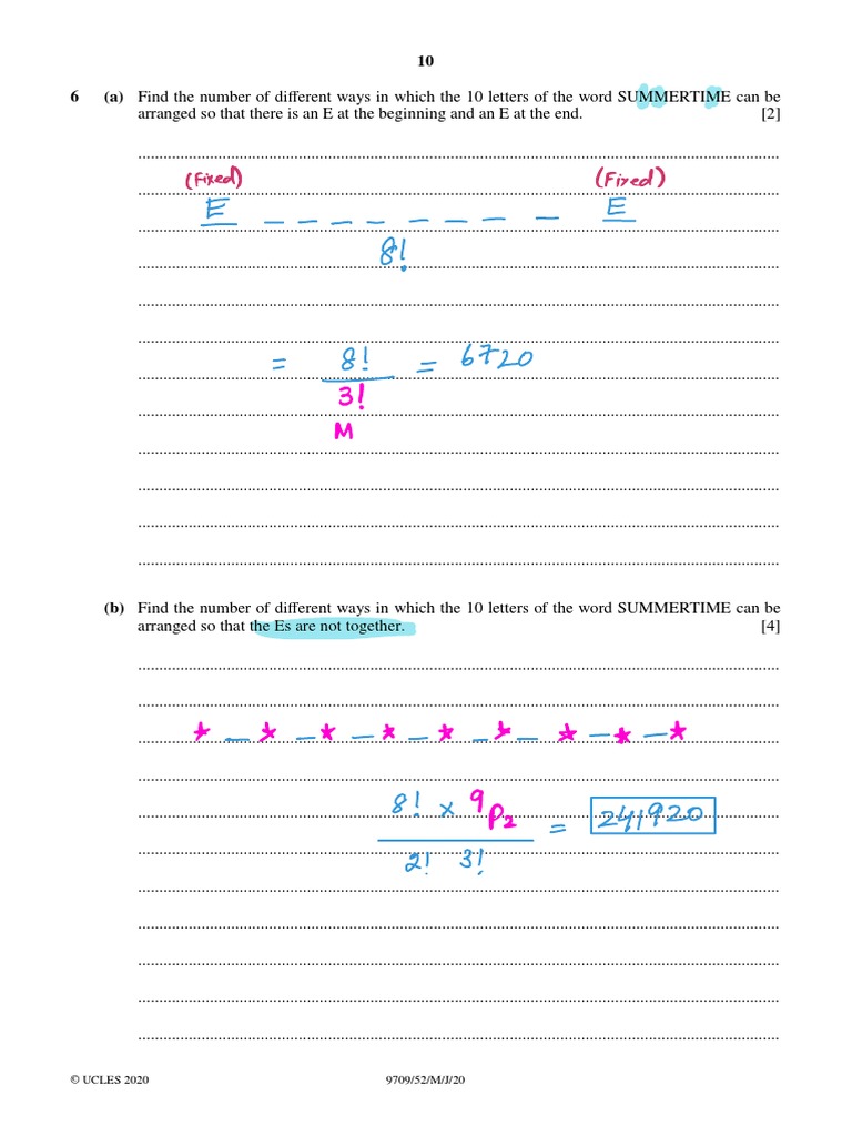Arranging Letters in SUMMERTIME | PDF | Mathematics | Mathematical Concepts