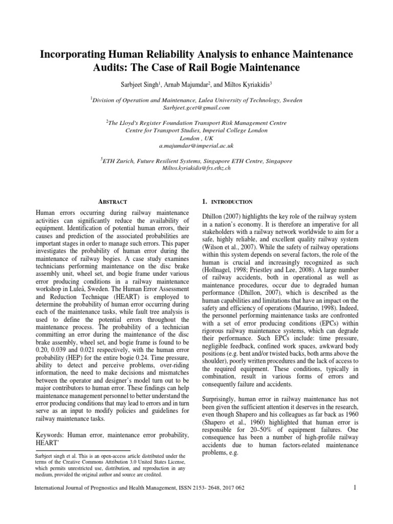 Enhancing Rail Bogie Maintenance with Human Reliability Analysis | PDF ...