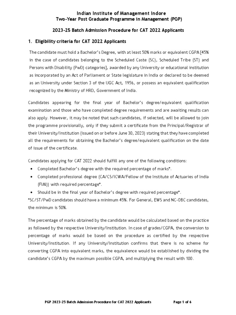 Admission Procedure PGP 2023 25 Batch Domestic | PDF