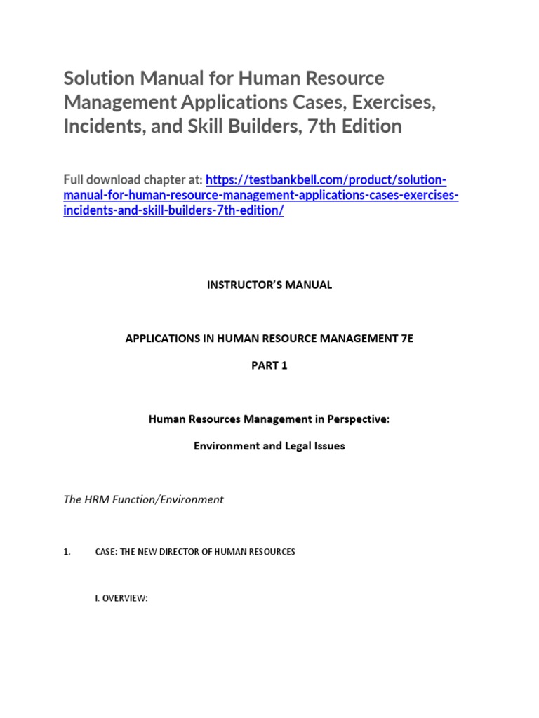 Solution Manual For Human Resource Management Applications Cases