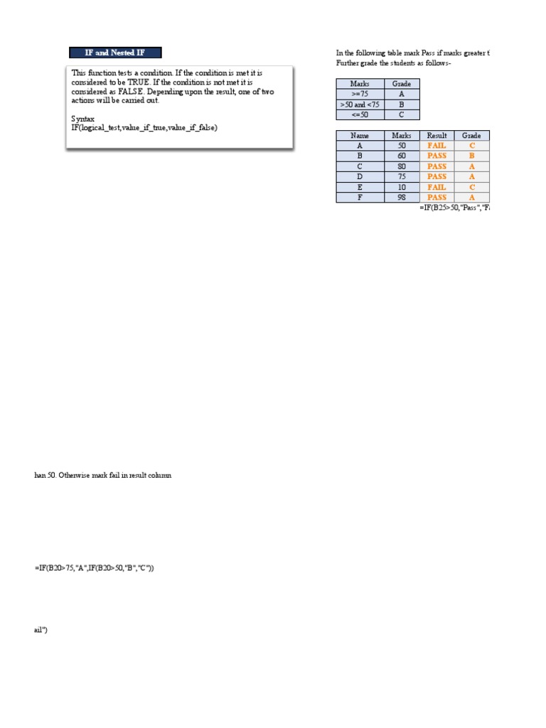 Excel IF and Nested IF Functions Guide | PDF | Function (Mathematics ...