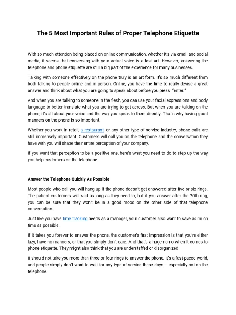 The 5 Most Important Rules of Proper Telephone Etiquette PDF