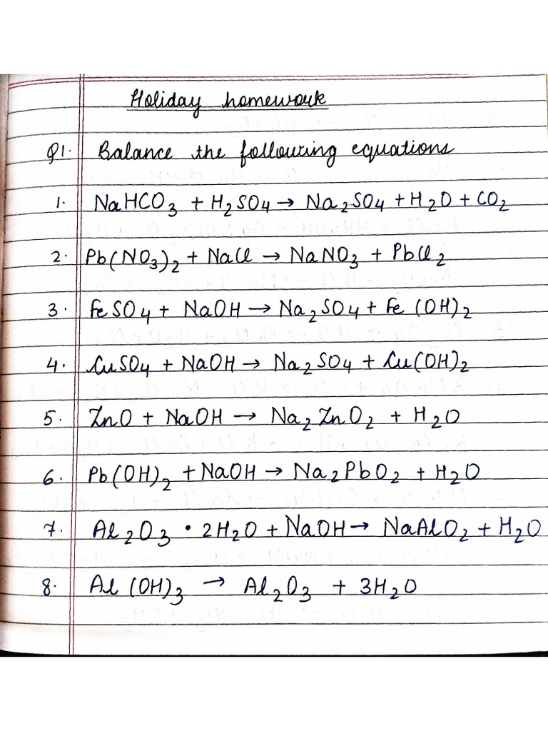 chemistry holiday homework for class 9