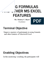 Using Formulas and Other MS Excel Features