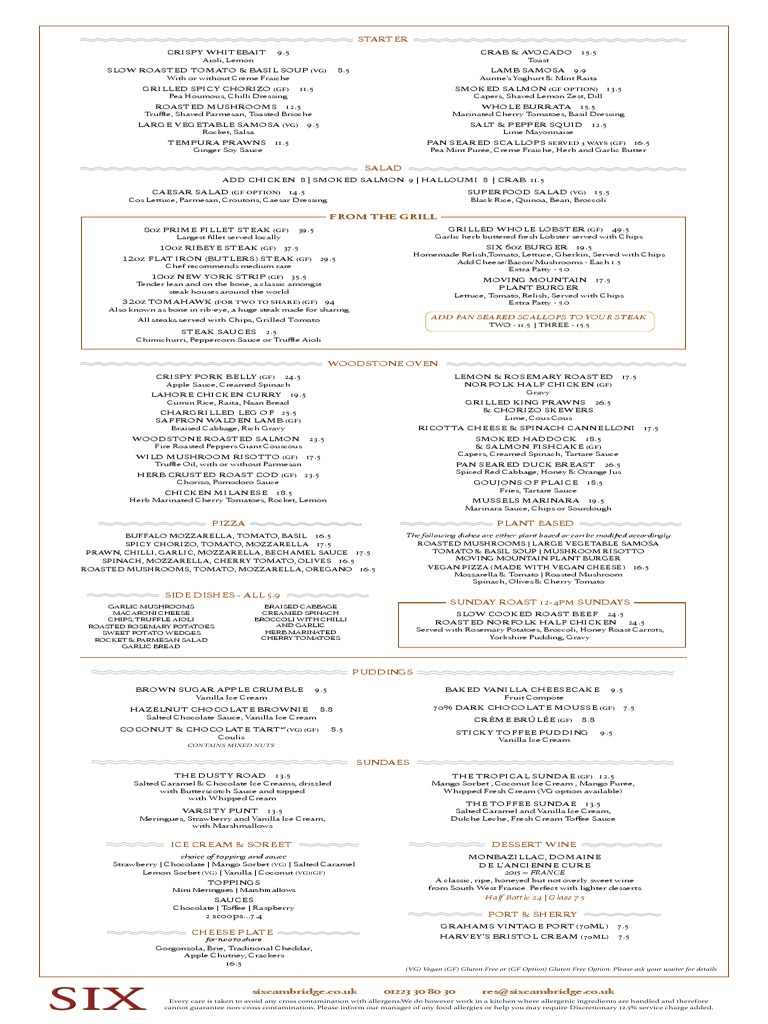 Six A La Carte Menu site PDF Desserts Sauce