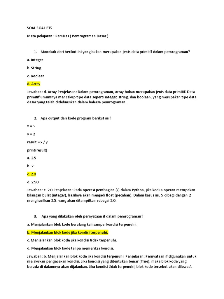 Soal PemDas dan Pemrograman Python | PDF