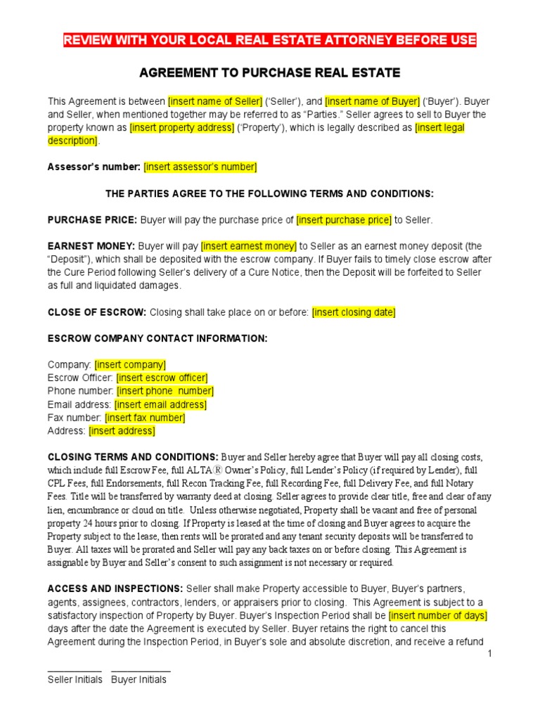 Purchase+Agreement+(Template) | PDF | Sales | Lease
