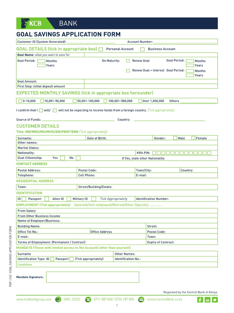 KCB Goal Savings Application Form | PDF | Cheque | Banks