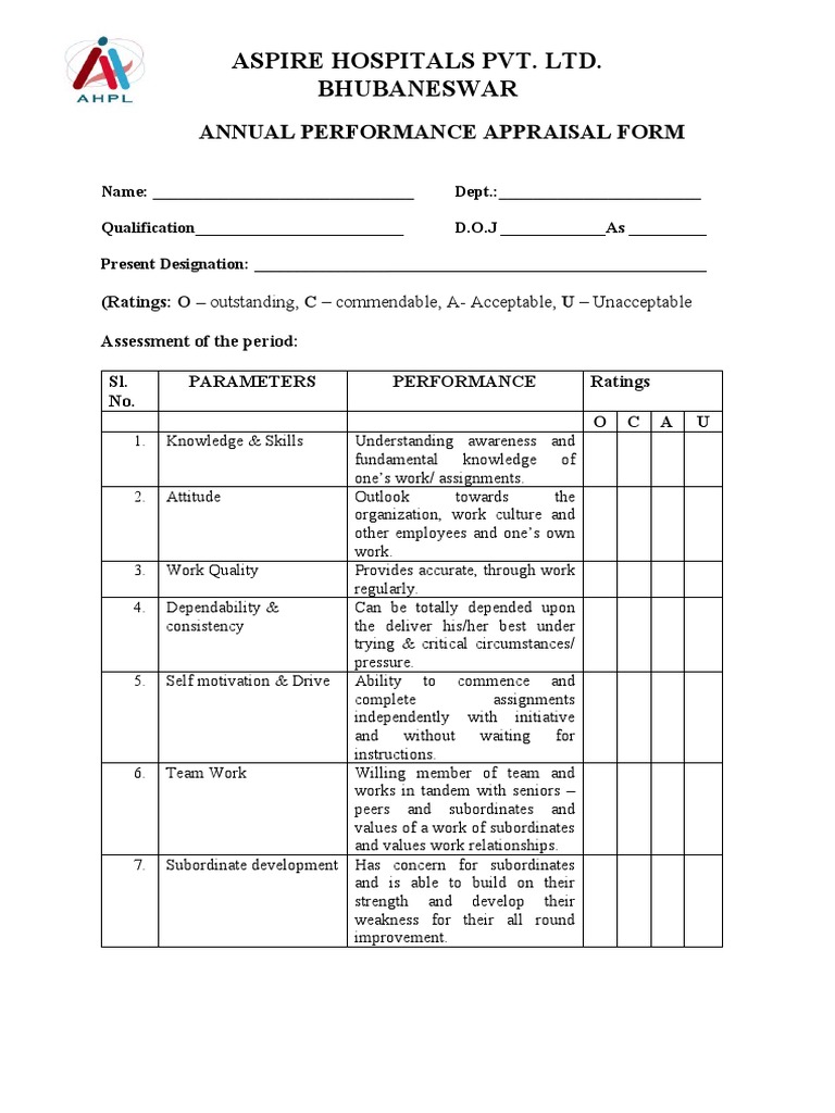 Annual Performance Appraisal Form | PDF | Performance Appraisal ...