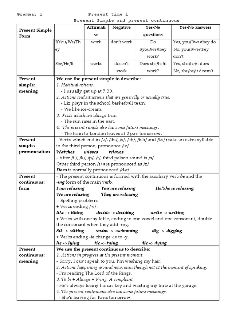 Grammar 1present Time 1 PDF