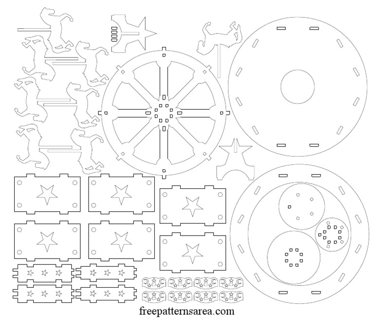 Laser Cut Carousel DXF Plan Wooden Toy Template | PDF